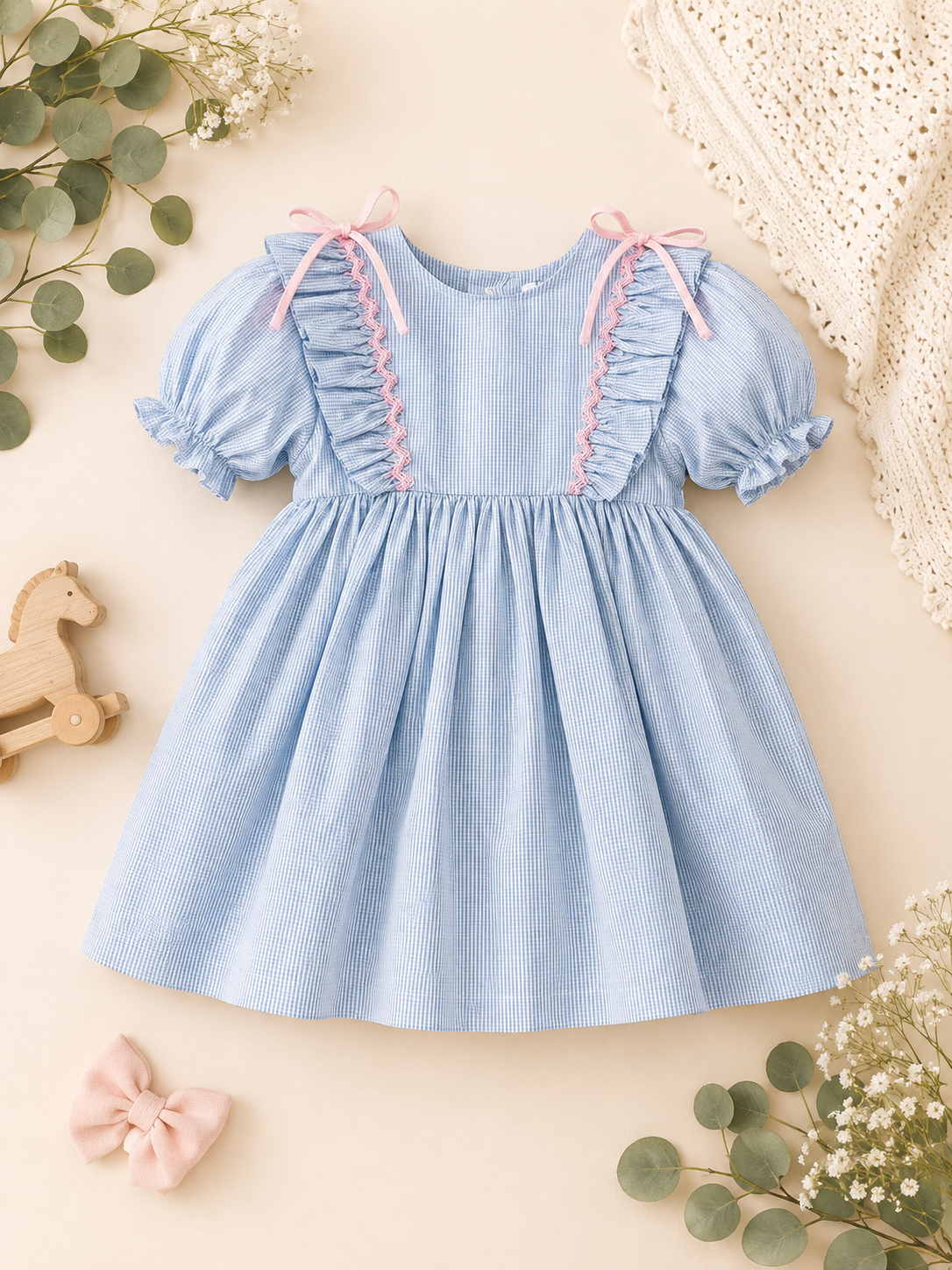 🎀 Blushing Blue Ribbon Dress